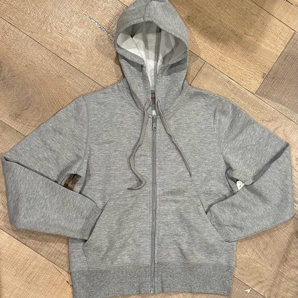 Central Park Fleece Hoodie Gray Grey Full Zip Sweatshirt Pockets Drawstring S